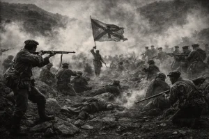 Imatge generada per IA on es veu una escena de guerra simbolitzant les guerres carlines